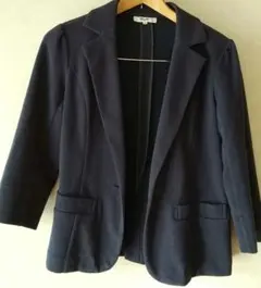 ナチュラルビューティーベーシック ネイビー 綿混テーラードジャケット