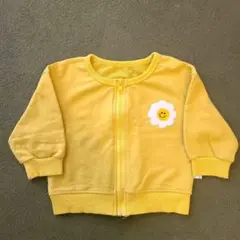 イエロー 花刺繍 ジップアップ トレーナー