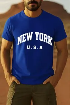 鮮やかなブルーのニューヨークTシャツ 2XL