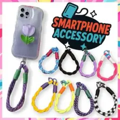 スマホハンドストラップ⑥イエロー×オレンジ アクセサリーポップカラフル手首韓国