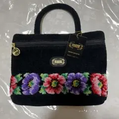 FEILER 花柄刺繍 ブラックポーチ 中型