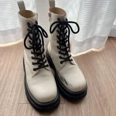 ホワイトレースアップブーツ 厚底