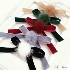 ミンクファー ベルベット ベロア リボン バレッタ ヘアゴム ヘアクリップ