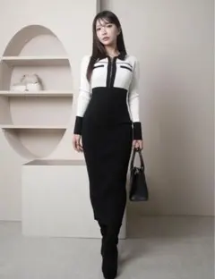 LIP service リップサービス フロントZIPバイカラーニットワンピース