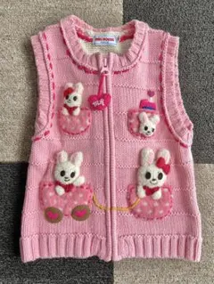 ミキハウス　ジップアップ　ニットベスト　立体うさこちゃん　90サイズ