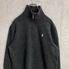 ポロラルフローレン　ハーフジップニット　セーター　刺繍ロゴ　グレー　古着　M