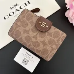 3【新品】COACH コーチ★折り財布 ブラウン シグネチャー