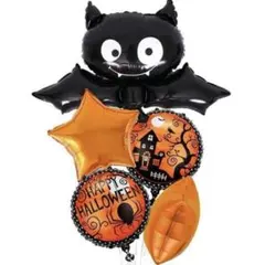 ハロウィン バルーン セット 5個入り ストロー付き コウモリ バット 風船