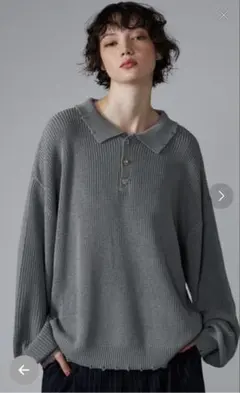 リブ編み グレー ポロシャツ