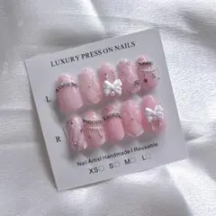 ネイルチップ ガーリー キルティング 韓国風 ピンク ちゅるん リボン キラキラ