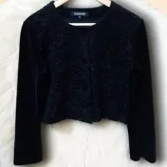 凱莎瑞爾 Cacharel 無領夾克 38 黑色 袖口絲絨