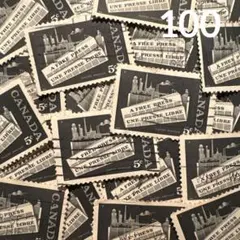おしゃれな外国切手　カナダ　モノトーン　100枚　海外切手　紙もの　古切手　中型