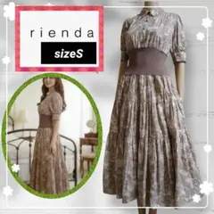 【美品♡rienda】ウエストマーク　総柄　ティアード　半袖ロングワンピース S