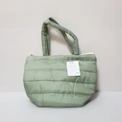 新品　ドット柄グリーントートバッグ　小　キルティング　タグ付き