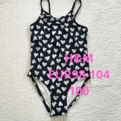 H&M ハート柄 ワンピース水着 100 ネイビー