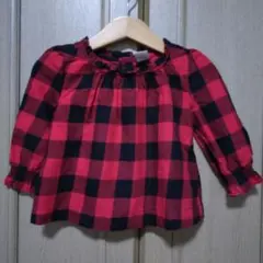 GAPチェック柄 長袖ブラウス レッド×ブラック 18-24 months 90