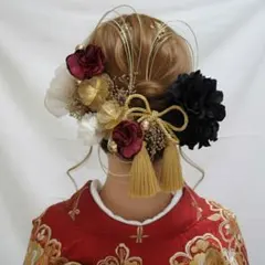 金箔付きワイン×ゴールド 水引アレンジ 和装 結婚式　成人式　卒業式　髪飾り