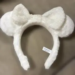 ミニー　ディズニーリゾート リボン付き耳カチューシャ　ホワイト　キラキラ