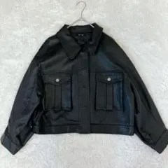 美品✨フェイクレザージャケット ブラック Fサイズ 大きめ