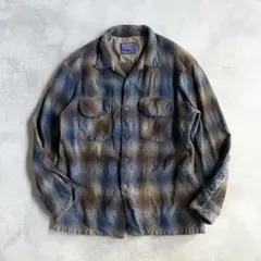 90s PENDLETON ボードシャツ オンブレチェック ウール L ブラウン
