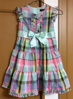 mezzo pianoノースリーブワンピース カラフルチェック リボン 130