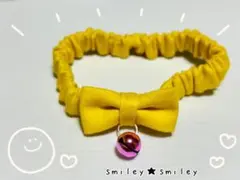 【猫用首輪】黄色無地（オックス生地）リボン　シュシュ