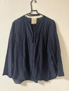 Sybilla シビラ　ネックリボンブラウス　シルク混　ネイビー M 日本製のサムネイル