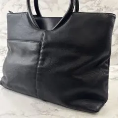 ほぼ未使用ノーブランド 本革レザー オールブラック ハンドバッグ 自立 A4収納