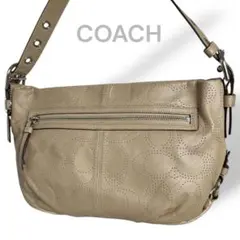 【美品】コーチ　ショルダーバッグ　斜め掛け　ベージュ　レザー　シグネチャー