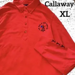 Callaway　メンズ 長袖ポロシャツ LL レッド　赤　刺繍