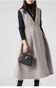 値下げセルフォード＊ポンチジャンパードレス＊ロングワンピースカーキ