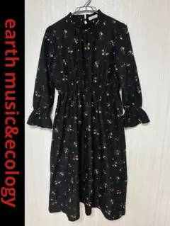 earth 花柄 長袖ワンピース ひざ丈