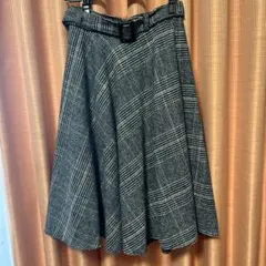 チェックフレアスカート　グレー　ベルト付き