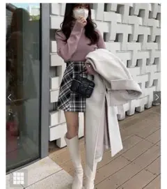 インパン裏地付きチェック柄ツイードミニスカート ta088