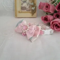 シングルリボン(ピンクアーガイル)わんちゃん猫ちゃん用首輪