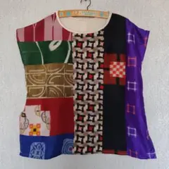 着物地リメイクのスリット入りゆったりチュニック⑤　ハンドメイド