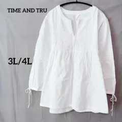 TIME AND TRU【3L】トップス ホワイトチュニック五分袖 大きいサイズ
