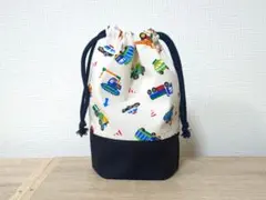 H203【通園・通学グッズ】ハンドメイドコップ袋(働く車柄白色)