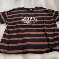 ZARA WOMAN ボーダー 半袖 Tシャツ ブラウン ブラックのサムネイル