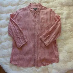 Eddie Bauer 麻100%ストライプ七分袖シャツ