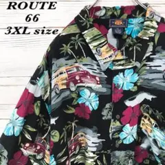 《希少》ルート66☆半袖シャツ 3X 総柄 アロハ ブラック HS429