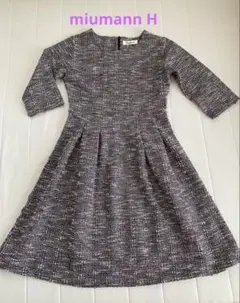 miumannH ストレッチツイード 七分袖 フレアワンピース