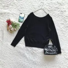 エニィスィス オンワード樫山 ニット セーター 長袖 L レース切替 Vネック