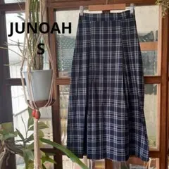 JUNOAH ネイビーとグレーのチェック柄プリーツスカート S 新品