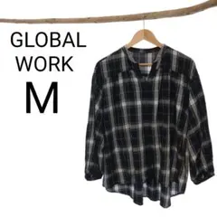 ♡GLOBAL WORK チェック柄 スキッパーシャツ 長袖 Mレディース♡のサムネイル