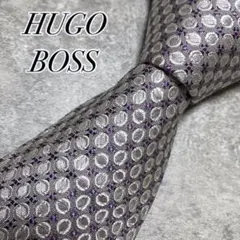 新品同様　ヒューゴボス　ネクタイ　光沢感　ジャガード織　小紋柄　花柄　イタリア製