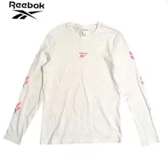 Reebok ホワイト コットン ロゴ 袖プリント 長袖Tシャツ
