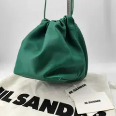 23210✨ジルサンダー ドローストリングバッグ 巾着 グリーン レザーのサムネイル