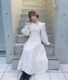 【一度のみ使用】snidel ロングワンピース　フリルカラーワンピース　ドット