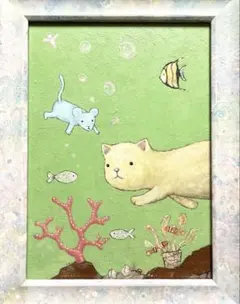 立体アート 風鈴と猫のイラストボード、石粉粘土 - メルカリ